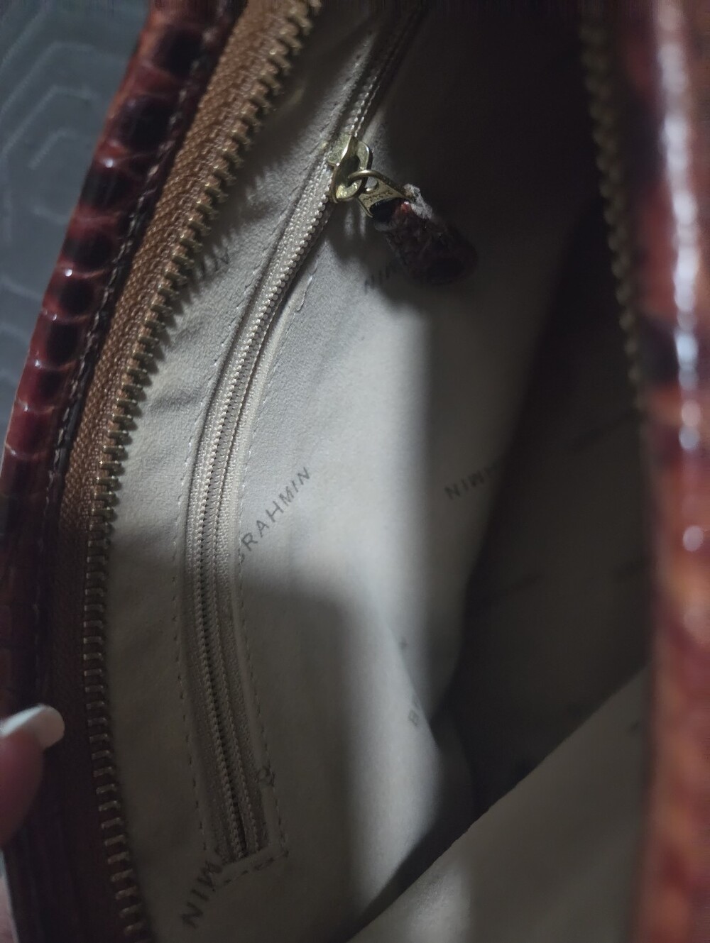 Brahmin Cognac Croc-Embossed Leather Shoulder Bag - Picture 7 of 9